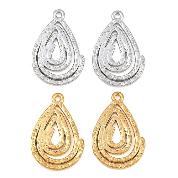 304 Stainless Steel Pendants, Texture Teardrop Charms, Ion Plating(IP)