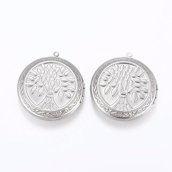 304 подвески из нержавеющей стали Locket, фото прелести рамка для ожерелья, плоские круглые с дерева жизни