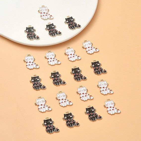 Подвески из эмали и сплава, золотой свет, кот с сердечным шармом