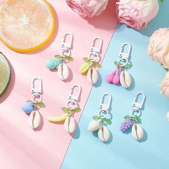 Подвесные украшения из акриловых фруктов и ракушек, с поворотными карабинами и застежками из цинкового сплава, покрытыми краской для запекания