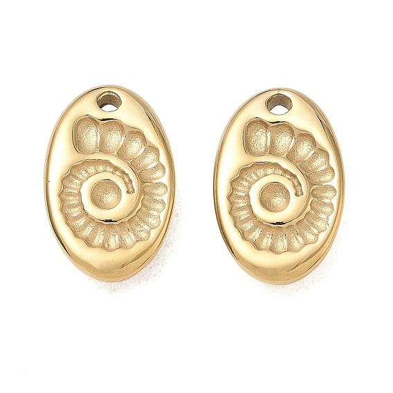 304 Stainless Steel Pendants, Oval with Conch Shell Shape Charms