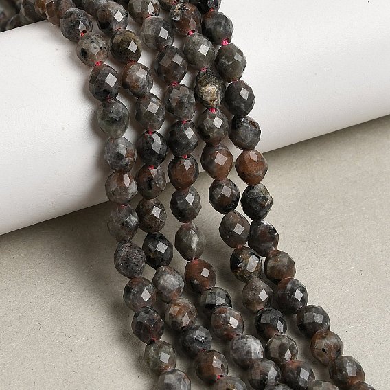 Нити из натуральных сиенитовых бусин, граненые, рис