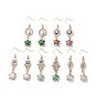 Natural Gemstone Star with Evil Eye Dangle Earrings, Crystal Rhinestone Drop Earrings for Women