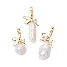 Подвески из натурального барочного жемчуга кеши, круглые плоские подвески-палочки с латунными креплениями в виде ангелов, золотые, цвет морской раковины