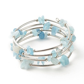5-bracelets enveloppants en perles de pierres précieuses à boucles pour femmes, bracelet fil mémoire en acier, platine