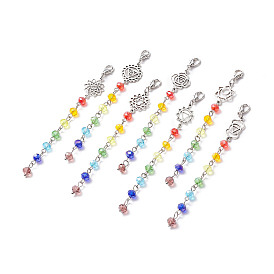 Chakra Theme Sun Catcher Pendant Decorations, Electroplate Glass & Zinc Alloy Lobster Claw Clasps, Mixed Shapes