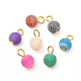 Natural Weathered Agate Pendants, with Golden Iron Findings, Round