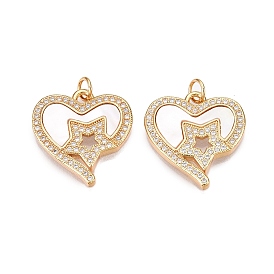 Латунные микропаве прозрачные подвески с фианитом, без кадмия и без свинца, с ракушкой и прыжковым кольцом, подвески в виде сердца и звезды, с целью перехода в кольце