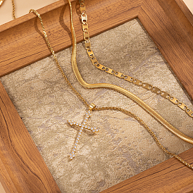 Модные 201 ожерелья с подвеской-крестом из нержавеющей стали и латуни с прозрачным кубическим цирконием для женщин