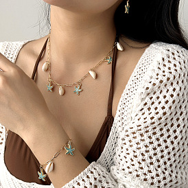 Комплекты украшений из сплава и ракушек, включая ожерелья, браслеты и серьги, раковина и морская звезда