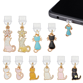 10шт пластиковые мобильные пылезащитные заглушки, кошка, с подвесками из эмали и сплава 