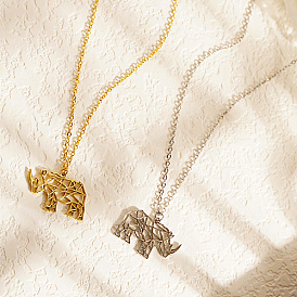 Stainless Steel Pendant Necklaces, Hollow Origami Rhino