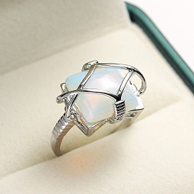 Кольца из латуни и опалита, для женщин, прямоугольные, платина