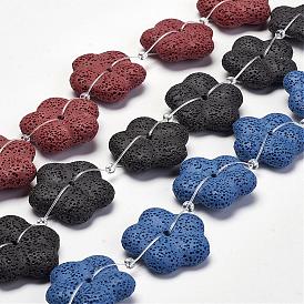 Brins de perles de pierre de lave naturelle, teint, fleur