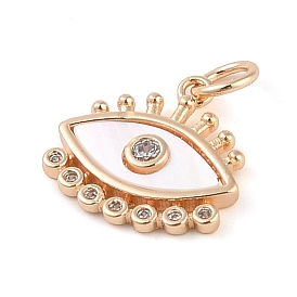 Brass Pave Clear Cubic Zirconia & Shell Eye Charms with Jump Rings