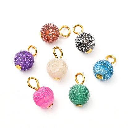 Natural Weathered Agate Pendants, with Golden Iron Findings, Round