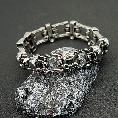 Stainless Steel Skull Link Chain Bracelet for Men