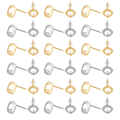 80 шт. 2 цвета 201 детали серьги-гвоздики из нержавеющей стали, с вертикальными петлями и 304 штифтами из нержавеющей стали, ромб, с 100 пластиковыми ушными гайками