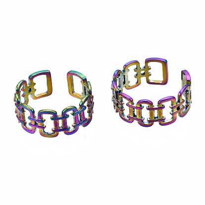Open Rectangle Cuff Rings, Hollow Wide Open Rings, Rainbow Color 304 Stainless Steel Rings for Women