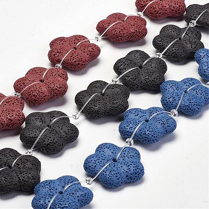 Brins de perles de pierre de lave naturelle, teint, fleur