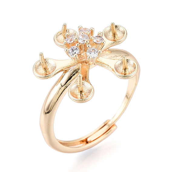 Цветочная латунь микропаве прозрачный кубический цирконий регулируемые настройки кольца, за половину пробурено бисера