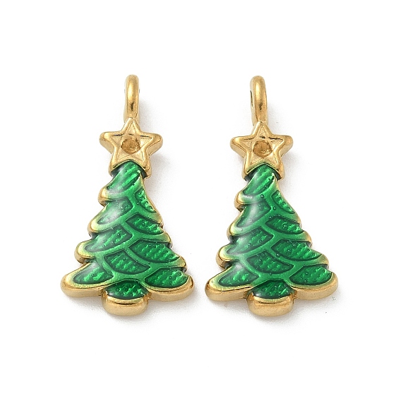 304 Подвеска из нержавеющей стали с креплениями для стразов, ионное покрытие (IP), с эмалью, рождественская елка
