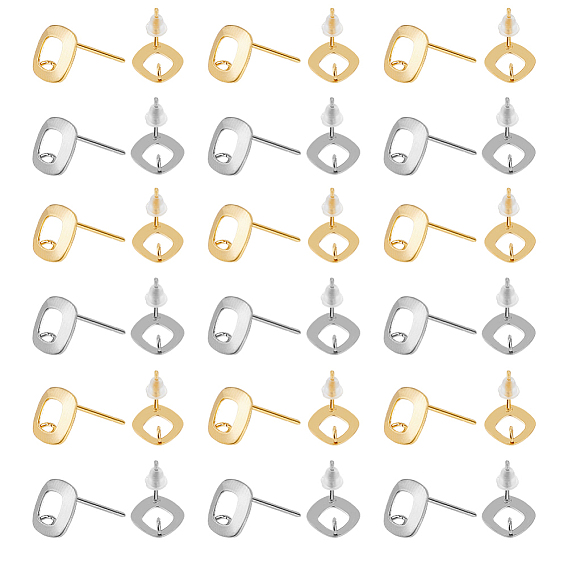 80 шт. 2 цвета 201 детали серьги-гвоздики из нержавеющей стали, с вертикальными петлями и 304 штифтами из нержавеющей стали, ромб, с 100 пластиковыми ушными гайками