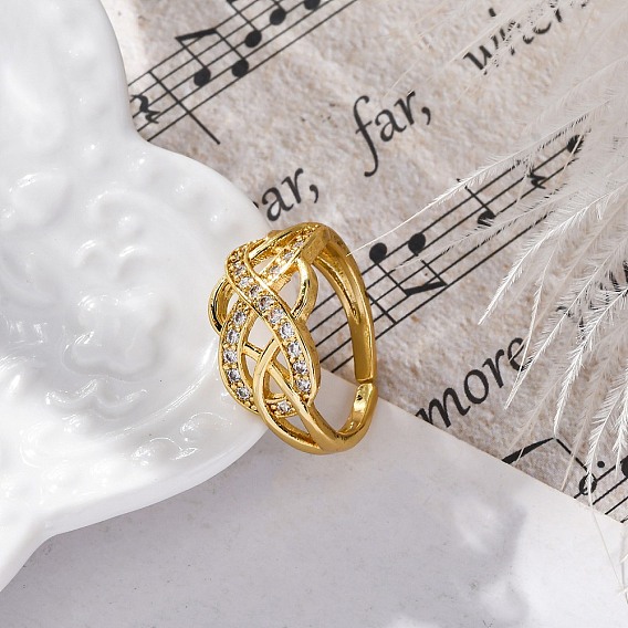 Кольца-манжеты из латуни с микропаве, прозрачные кубические циркония, кольца крест-накрест для женщин, долговечный, стойки покрытие, без свинца и без кадмия