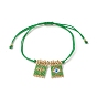 Handmade Japanese Seed Rectangle with Cross & Evil Eye Charm Bracelets, Adjustable Bracelet for Women
