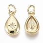Brass Micro Pave Cubic Zirconia Charms, with Jump Ring, Nickel Free, Teardrop with Star, Clear