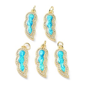 Rack Plating Brass Micro Pave Cubic Zirconia Pendants, Synthetic Opal Wing Charms with Jump Ring, Cadmium Free & Lead Free, Long-Lasting Plated, Real 18K Gold Plated