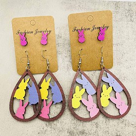 2 Наборы сережек из пасхального дерева, кролик и слеза, платина