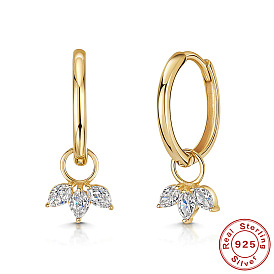 S925 Silver Petal Stud Earrings with Diamond for Women