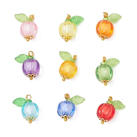 Подвески из прозрачного акрила в виде тыквы, с латунными штифтами с шаровидной головкой, железными колпачками и прозрачной акриловой бусиной