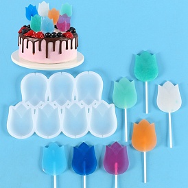 Tulip Shape Food Grade Silicone Lollipop Molds, Fondant Molds, for DIY Edible Cake Topper, Chocolate, Candy, UV Resin & Epoxy Resin Jewelry Making