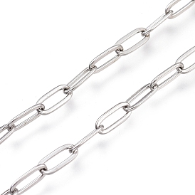 304 Stainless Steel Paperclip Chains, Drawn Elongated Cable Chains, with Spool, Soldered