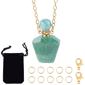 SUNNYCLUE 15 Piece DIY Natural Gemstone Perfume Bottle Pendant Necklaces Making Kits, with Waxed Cotton Cord & 304 Stainless Steel Chain Necklaces