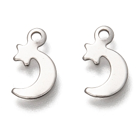 201 Stainless Steel Charms, Laser Cut, Moon with Star