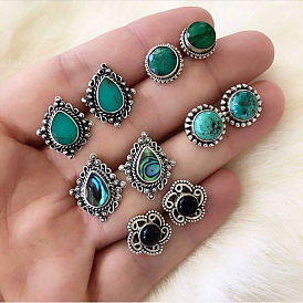 Trend 5 Pairs Jewelry Dazzling Turquoise Gemstone Bohemian Style Earrings Earrings