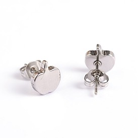 Яблоко 304 из нержавеющей стали шпильки уха, гипоаллергенные серьги, 8x6.5 мм , штифт: 0.7 мм