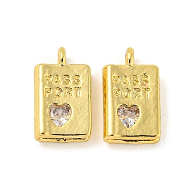 Real 18K Gold Plated Rack Plating Brass Micro Pave Cubic Zirconia Pendants, Long-Lasting Plated, Lead Free & Cadmium Free, Rectangle