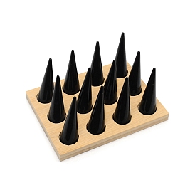 Wooden Ring Showcase Display Holder, with 12Pcs Acrylic Finger Ring Cone Shaped Display Stand