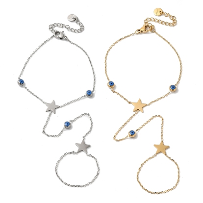 Браслеты из нержавеющей стали с синей эмалью от сглаза и звезд для женщин