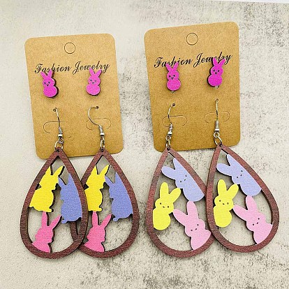 2 Наборы сережек из пасхального дерева, кролик и слеза, платина