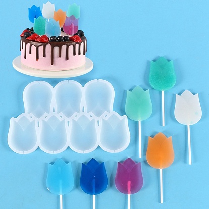 Tulip Shape Food Grade Silicone Lollipop Molds, Fondant Molds, for DIY Edible Cake Topper, Chocolate, Candy, UV Resin & Epoxy Resin Jewelry Making
