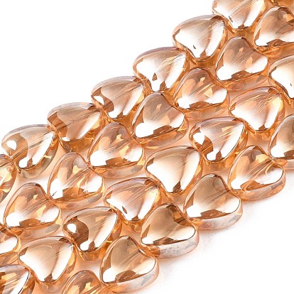 Electroplate Glass Beads Strands, Pearl Luster Plated, Heart