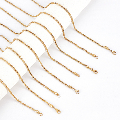 4Pcs 4 Sizes 304 Stainless Steel Rope Chain Necklaces, with Lobster Claw Clasps
