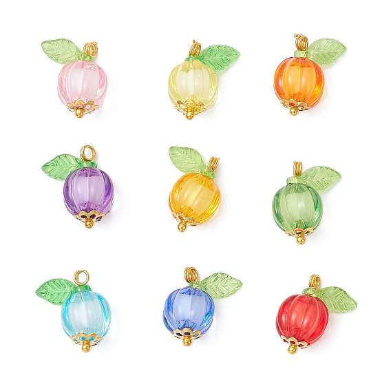 Подвески из прозрачного акрила в виде тыквы, с латунными штифтами с шаровидной головкой, железными колпачками и прозрачной акриловой бусиной
