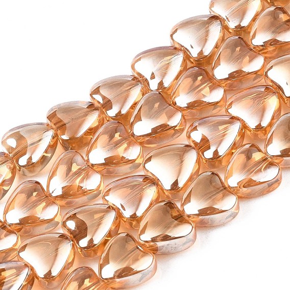 Electroplate Glass Beads Strands, Pearl Luster Plated, Heart