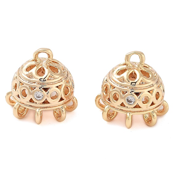 Латунные микропаве прозрачные подвески с фианитом, шапка из бисера, без кадмия, без никеля и без свинца